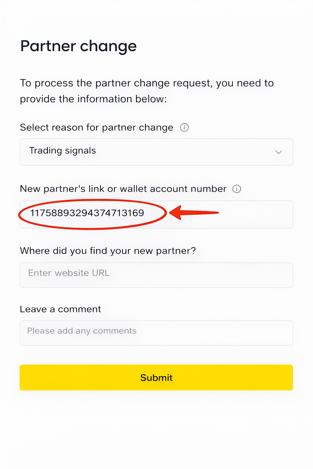 Formulario de Partner change